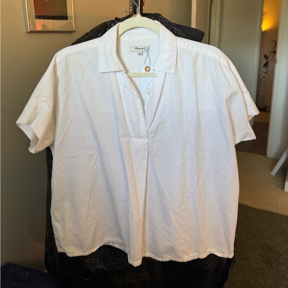 Madewell White Short-Sleeve Cotton Popover Shirt - Relaxed Casual